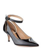 Shiny Patent Low-heel Ankle-strap Pumps