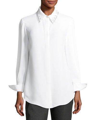 Sequined-collar Georgette Blouse