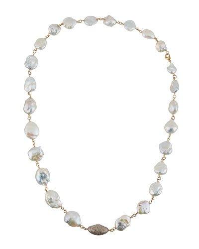 Long Baroque Freshwater Pearl & Diamond Necklace