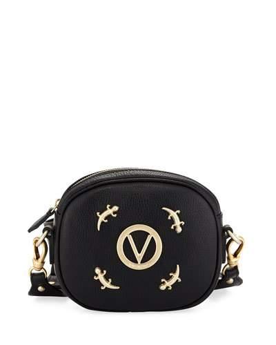Nina Zip-top Lizard Shoulder Bag, Black