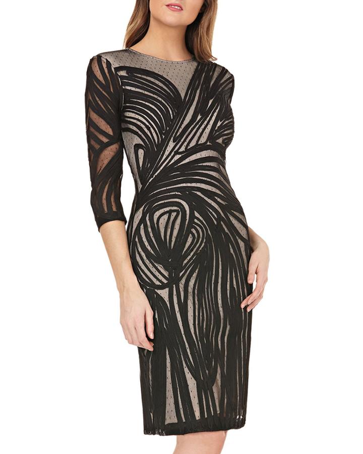 3/4-sleeve Soutache Mesh-illusion Cocktail Dress