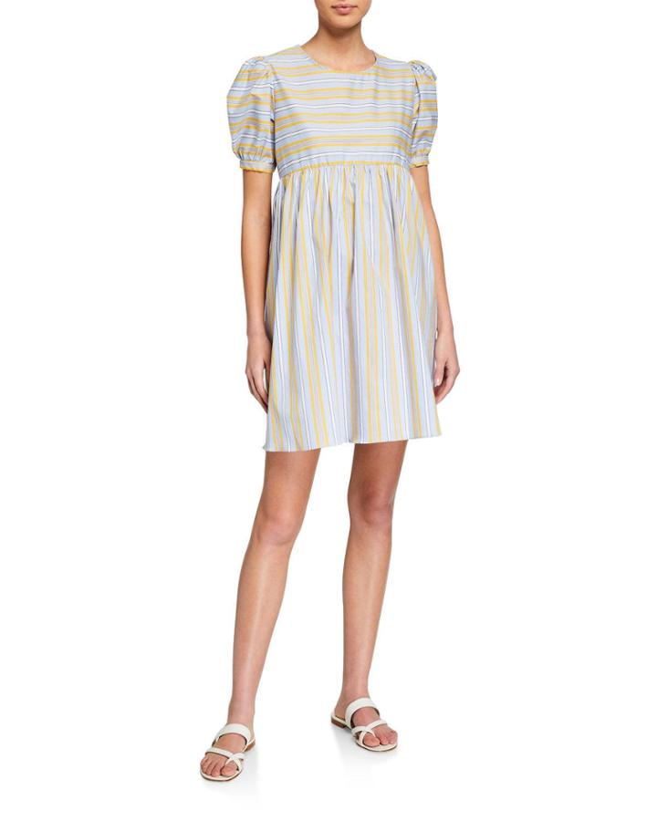 Striped Puff-sleeve Dress