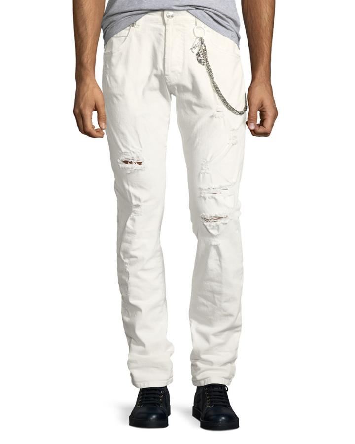 Super-distressed Slim Jeans With Chain Detail
