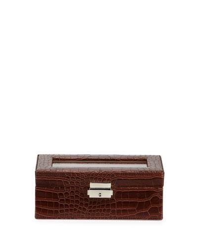Crocodile-embossed Faux-leather Watch Box, Tan