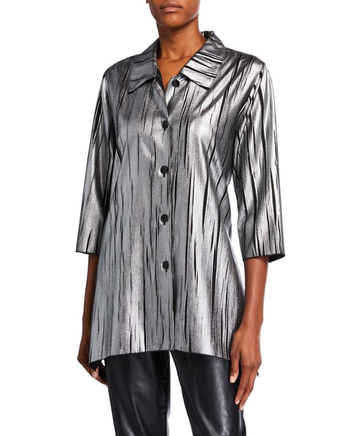 Plus Size Button-front Silver Streak