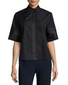 Dieter Poplin Short-sleeve Collared Top, Black
