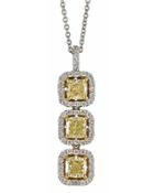 Three-stone Yellow Diamond Pendant Necklace,