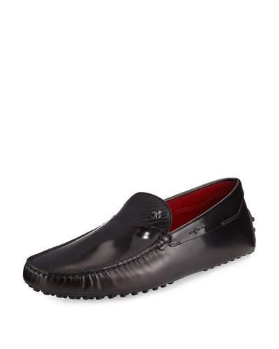 Gommino Embossed-trim Leather Driver, Black