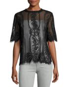 Mock-neck Lace-mesh Blouse