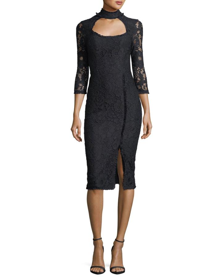 Fiorenza Mock-neck Fitted Lace Cocktail Dress