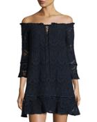 Off-the-shoulder Lace Dress, Navy