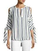 Mylee Cold-shoulder Striped Top, Blue/white