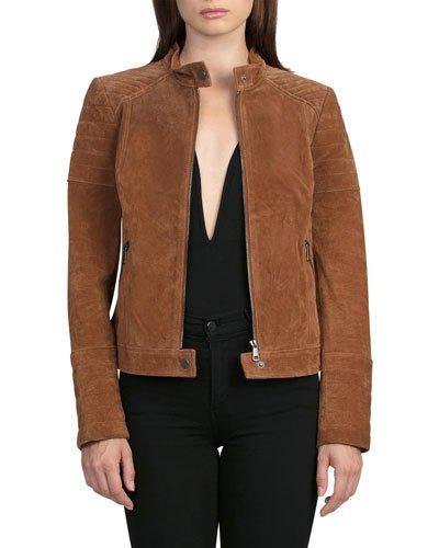 Quilted-shoulders Suede