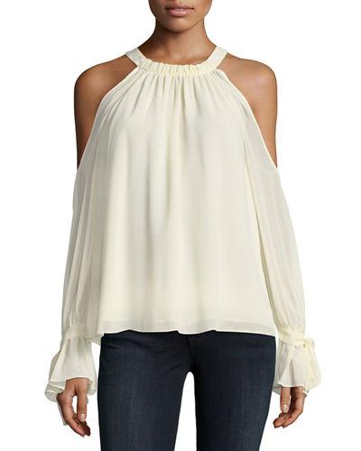 Silk Cold-shoulder Halter Blouse