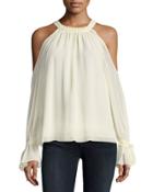 Silk Cold-shoulder Halter Blouse