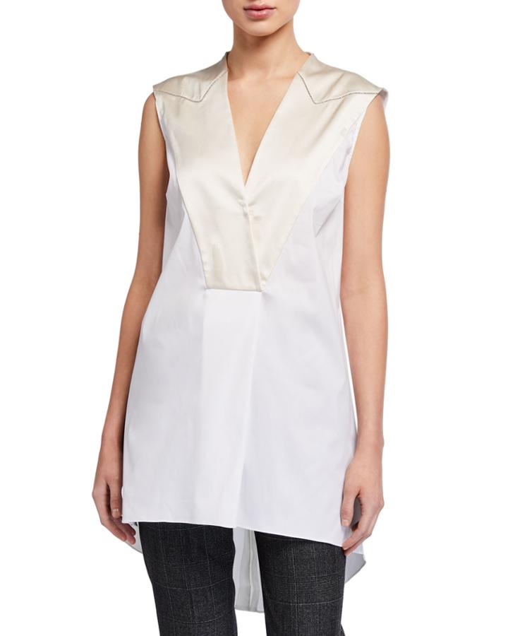 V-neck Poplin Monili Tunic Top