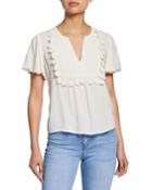Short-sleeve V-neck Blouse W/ Tassels
