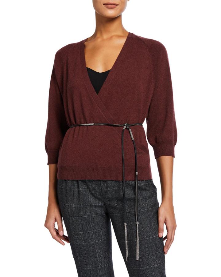 Faux-wrap Cashmere Top With Monili