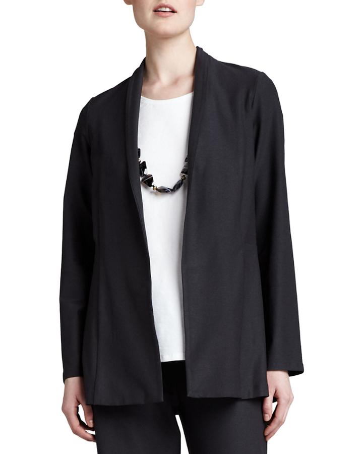 Petite Long Washable Crepe Shawl-collar Jacket