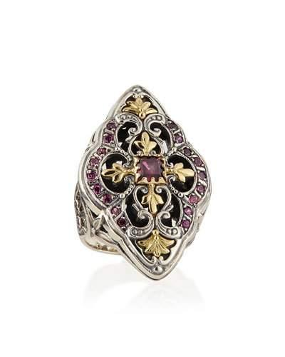 Silver & 18k Gold Rhodolite Marquise Flower Ring,