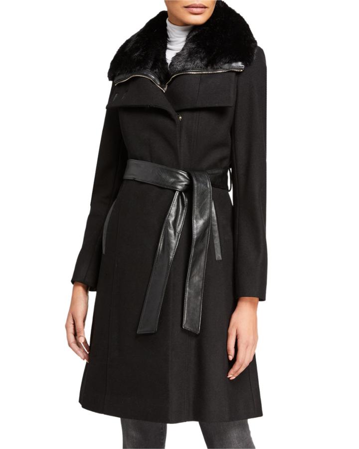 Zip-out Vest Wool Coat W/ Faux-fur Collar