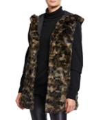 Camo-print Fur Vest With Hood