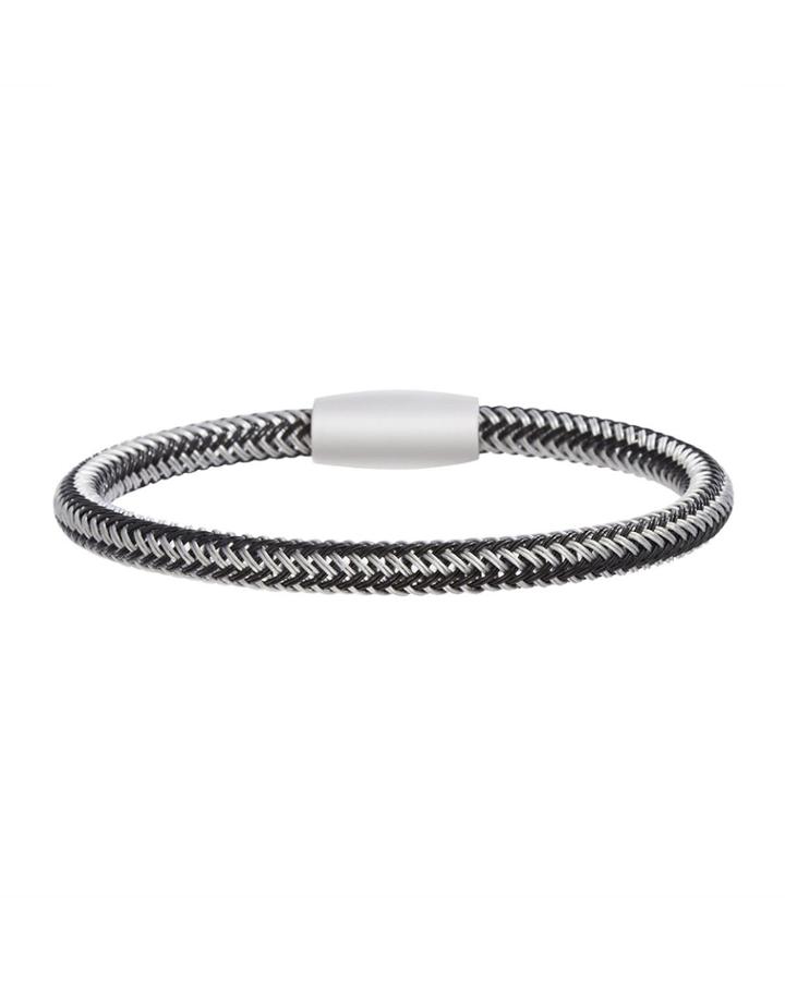 Men's Stainless Steel Wire Bangle Bracelet, Black/silver