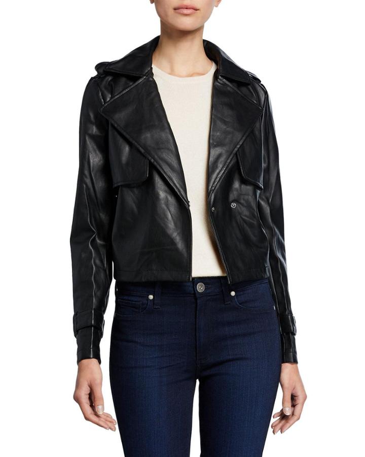 Faux-leather Cropped Trench Coat