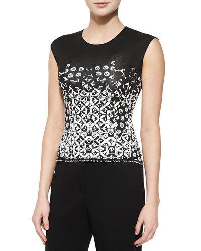 Twirling-flower Pattern Top, Black/white