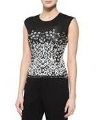 Twirling-flower Pattern Top, Black/white