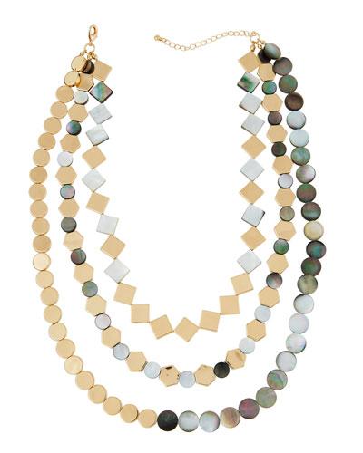 Layered Iridescent Geometric Collar Necklace, Black