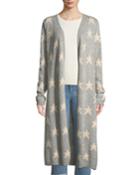 Open-front Star-intarsia Cashmere Duster Cardigan