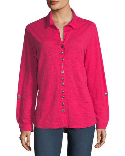 Eastwood Heathered Button-down Top