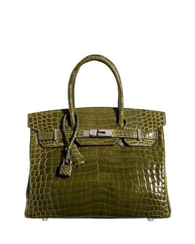 Vintage Shiny Nilo Crocodile Birkin Satchel Bag, Green