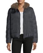 Silk Puffer Jacket W/ Faux-fur Collar
