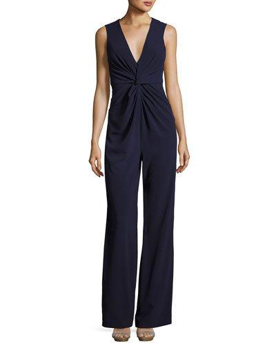 Twist-front Crepe Jumpsuit, Navy
