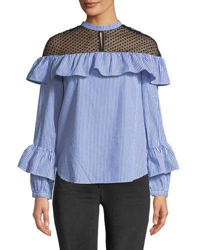 Lace-yoke Striped Ruffle