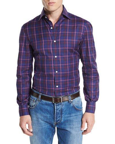Madras Check Sport Shirt, Blue/red