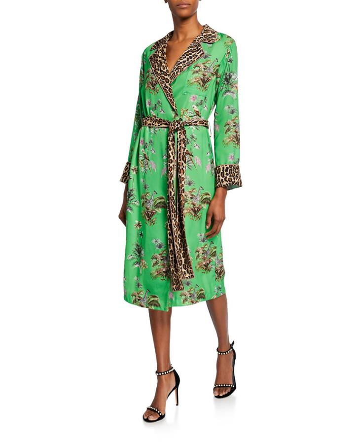 Vacation Robe Floral & Leopard Print Tie-waist Dress