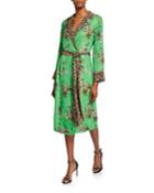 Vacation Robe Floral & Leopard Print Tie-waist Dress