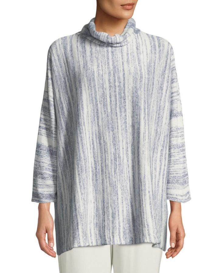 Funnel-neck Striped Knit Linen-blend