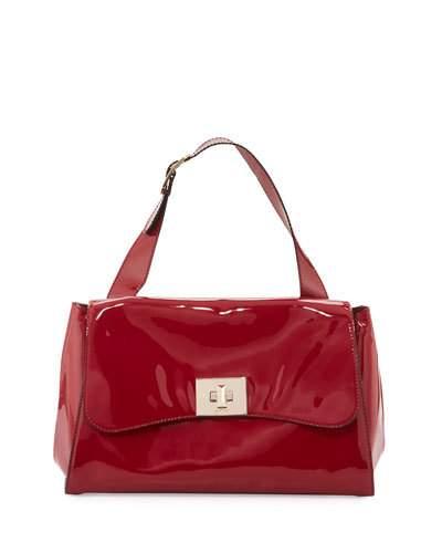 Patent Flap Top-handle Satchel Bag,