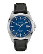 Men's 43mm Precisionist Watch W/ Leather Strap, Black/blue