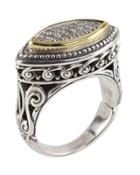 Asteri Horizontal Ring W/ Pave White Diamond Marquise Center,