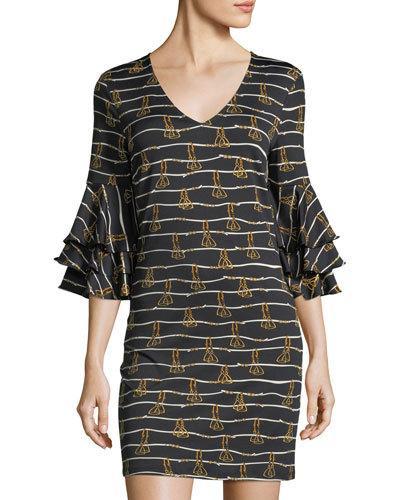 Nettie V-neck Ruffle-sleeve Dress