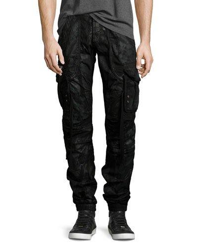 Resin-coated Cargo Pants, Black