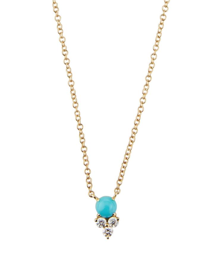 14k Gold Diamond Trio & Turquoise Necklace