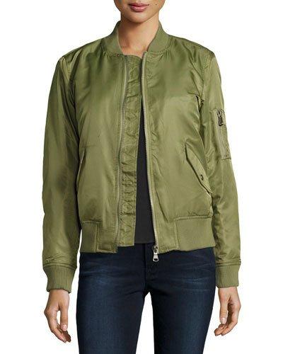 Ribbed-trim Flight Bomber Jacket, Olive