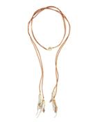 Long Leather, Stone & Crystal Lariat Choker Necklace, Cream