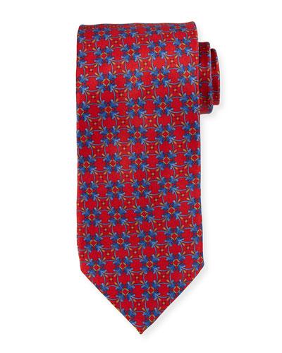 Geometric Silk Printed Tie, Red